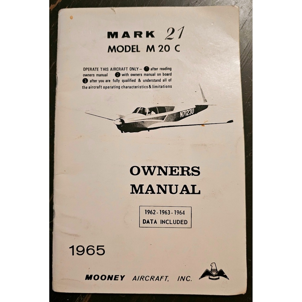 1965 Mooney Aircraft Mark 21 Model M 20 C Owners Manual Vintage Aviation Booklet